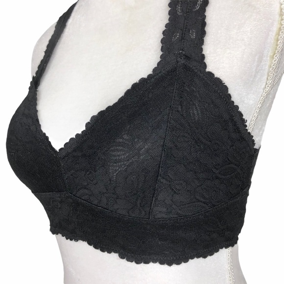 Free People Intimately black flower lace triangle bra bralette racerback small - Picture 7 of 13
